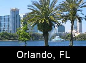 Picture of city of Orlando with palm trees